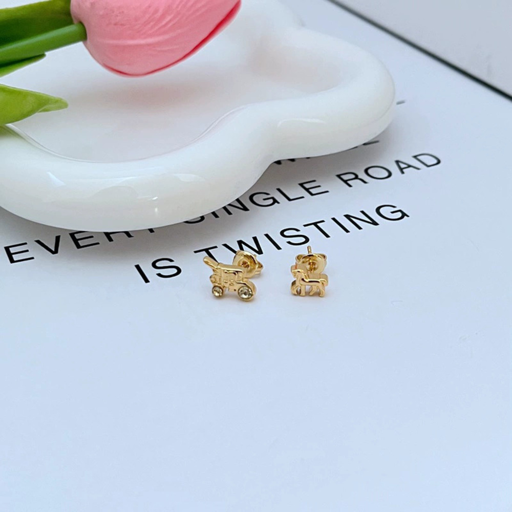 Coach Crystal Rhinestone Horse And Carriage Asymmetric Earrings